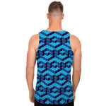 Blue Geometric Cube Shape Pattern Print Men's Tank Top