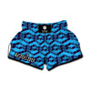 Blue Geometric Cube Shape Pattern Print Muay Thai Boxing Shorts