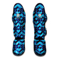 Blue Geometric Cube Shape Pattern Print Muay Thai Shin Guards
