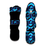 Blue Geometric Cube Shape Pattern Print Muay Thai Shin Guard