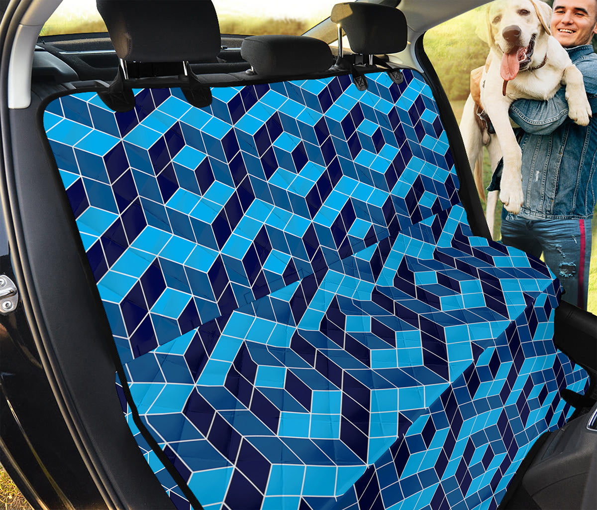 Blue Geometric Cube Shape Pattern Print Pet Car Back Seat Cover