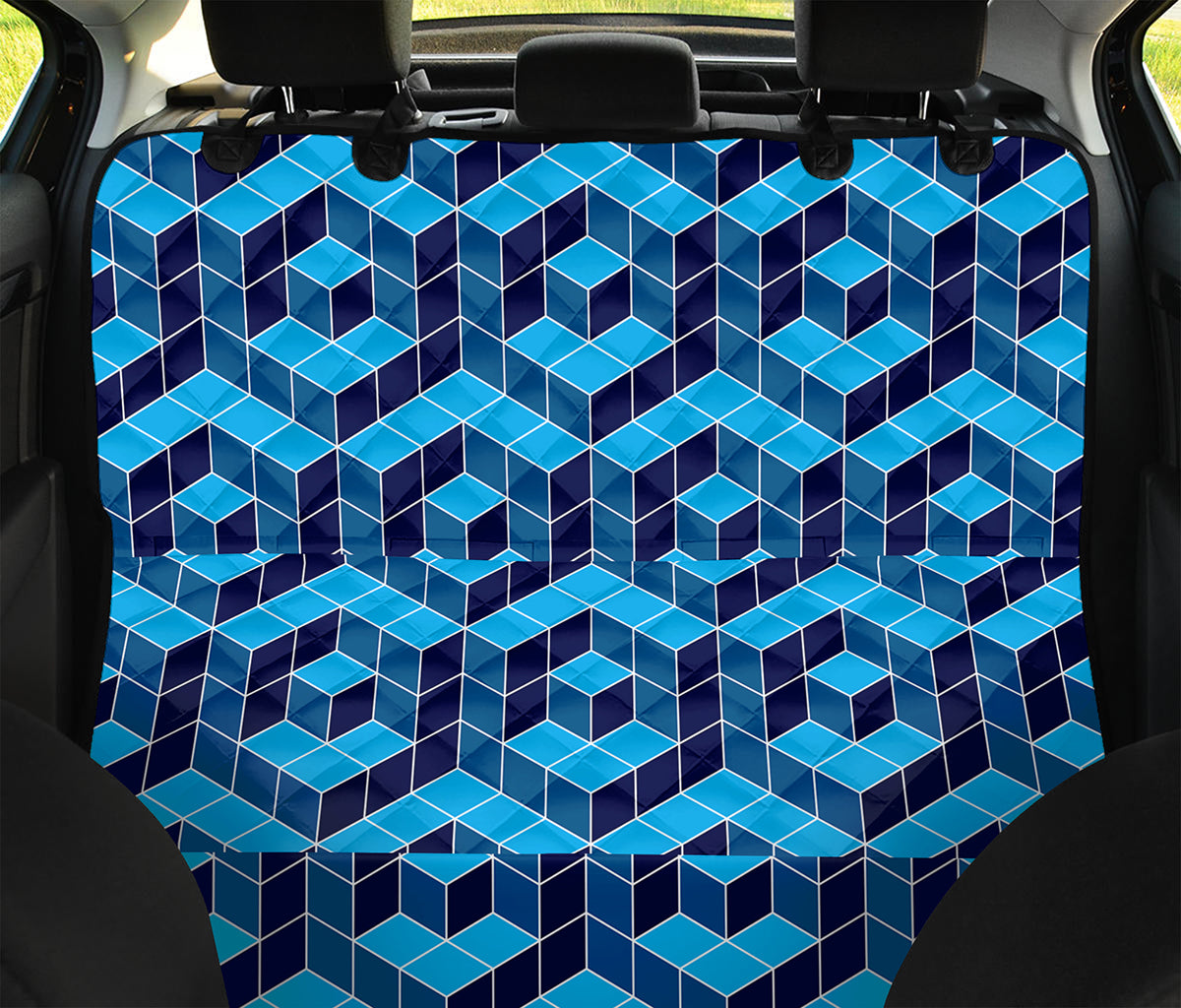 Blue Geometric Cube Shape Pattern Print Pet Car Back Seat Cover