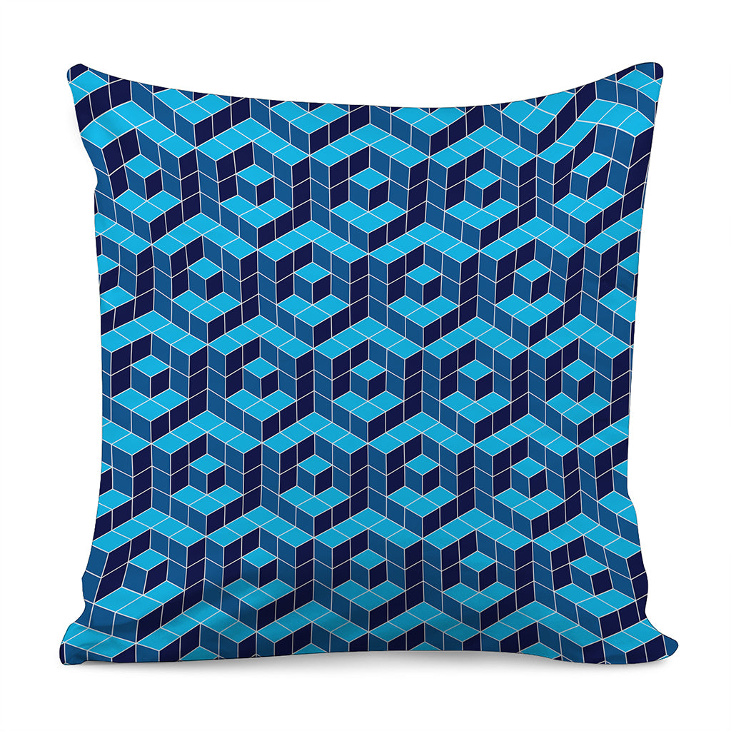 Blue Geometric Cube Shape Pattern Print Pillow Cover