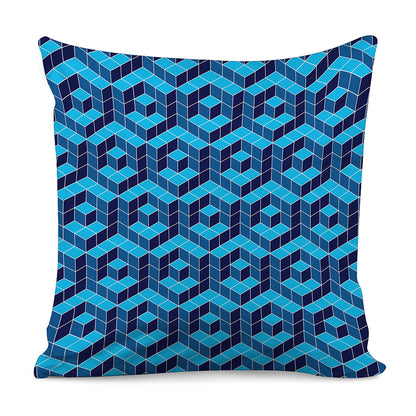 Blue Geometric Cube Shape Pattern Print Pillow Cover