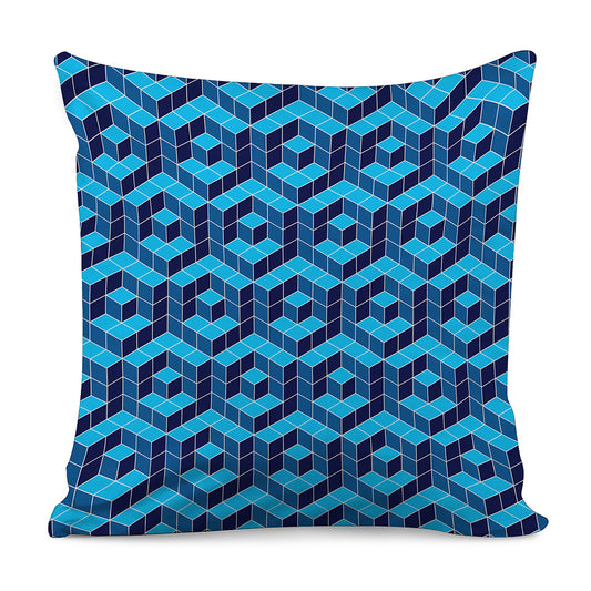 Blue Geometric Cube Shape Pattern Print Pillow Cover