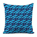 Blue Geometric Cube Shape Pattern Print Pillow Cover
