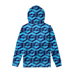 Blue Geometric Cube Shape Pattern Print Pullover Hoodie