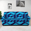Blue Geometric Cube Shape Pattern Print Sofa Cover