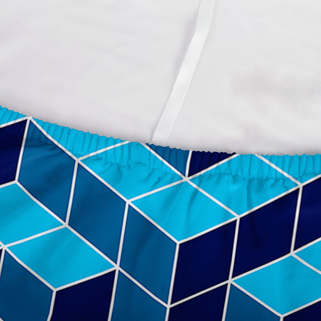 Blue Geometric Cube Shape Pattern Print Sofa Cover