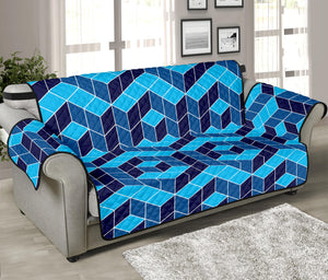 Blue Geometric Cube Shape Pattern Print Sofa Protector