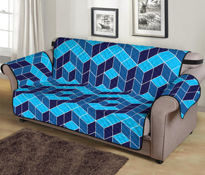 Blue Geometric Cube Shape Pattern Print Sofa Protector