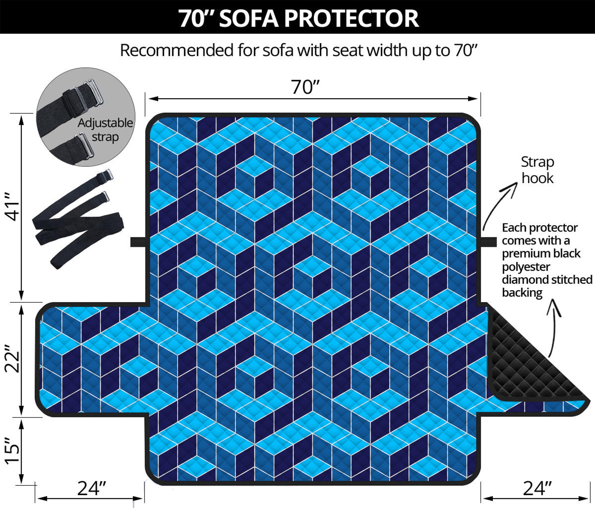 Blue Geometric Cube Shape Pattern Print Sofa Protector