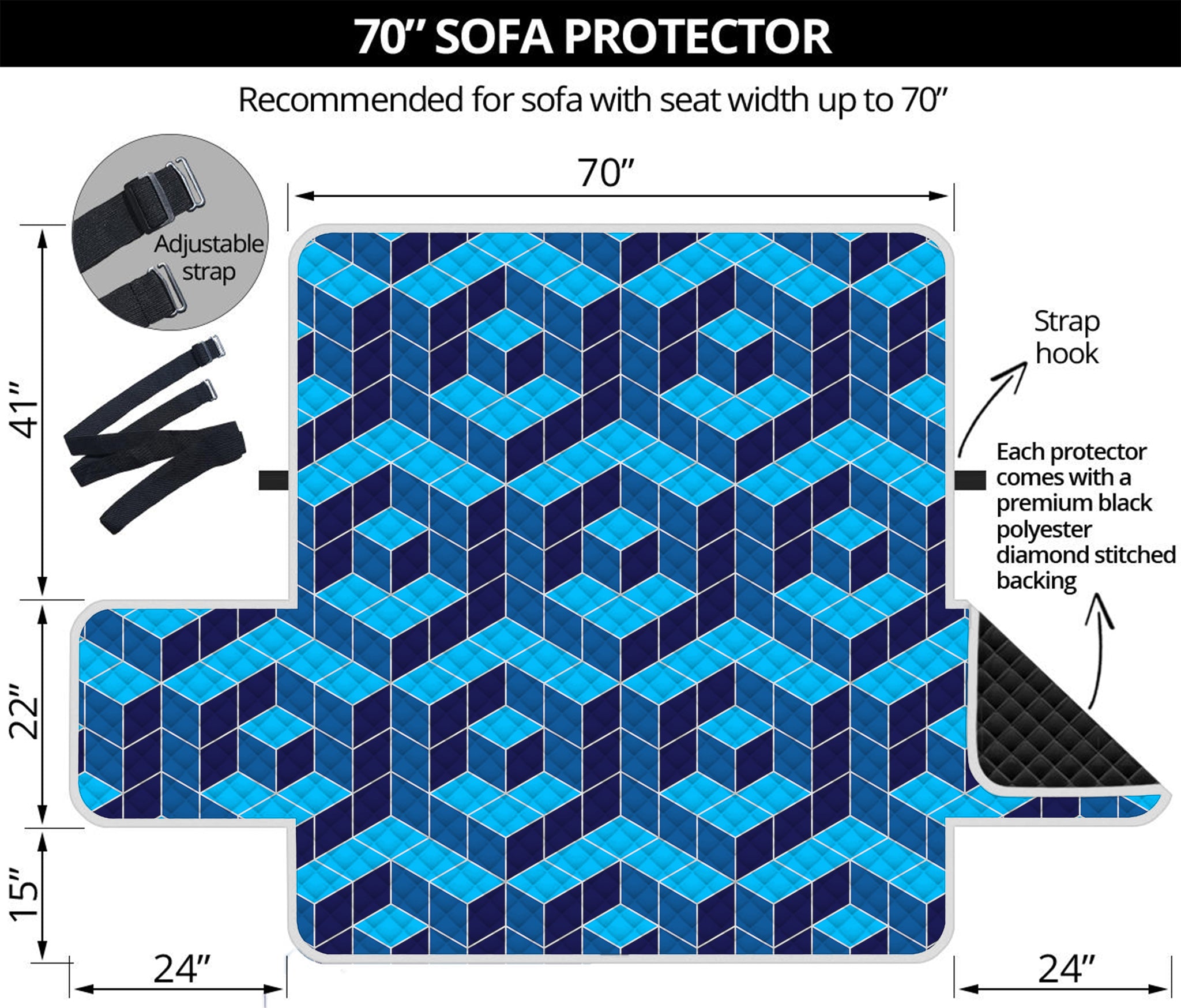 Blue Geometric Cube Shape Pattern Print Sofa Protector