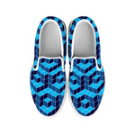 Blue Geometric Cube Shape Pattern Print White Slip On Shoes