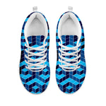 Blue Geometric Cube Shape Pattern Print White Sneakers