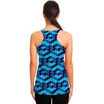 Blue Geometric Cube Shape Pattern Print Women's Racerback Tank Top