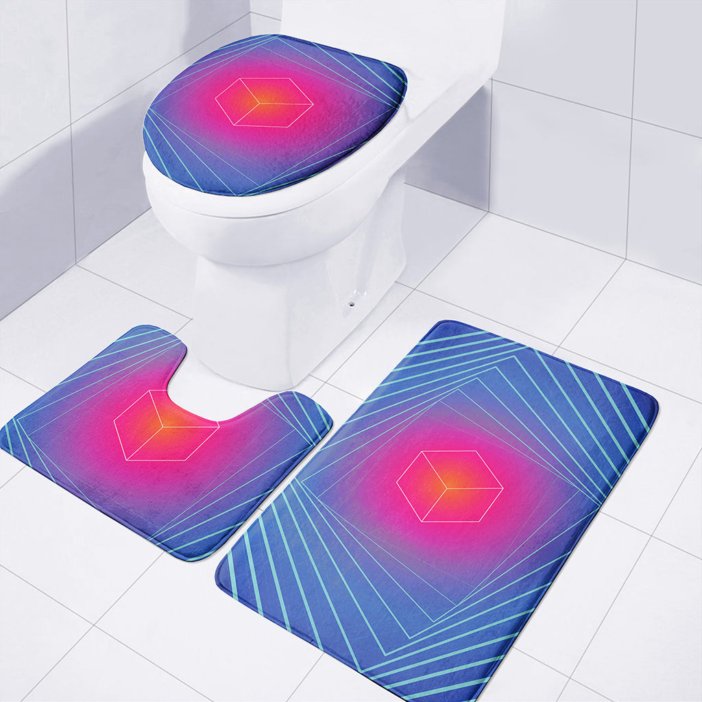 Blue Geometric EDM Light Print 3 Piece Bath Mat Set