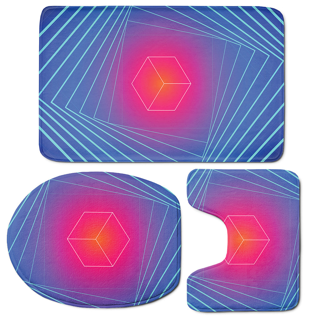 Blue Geometric EDM Light Print 3 Piece Bath Mat Set