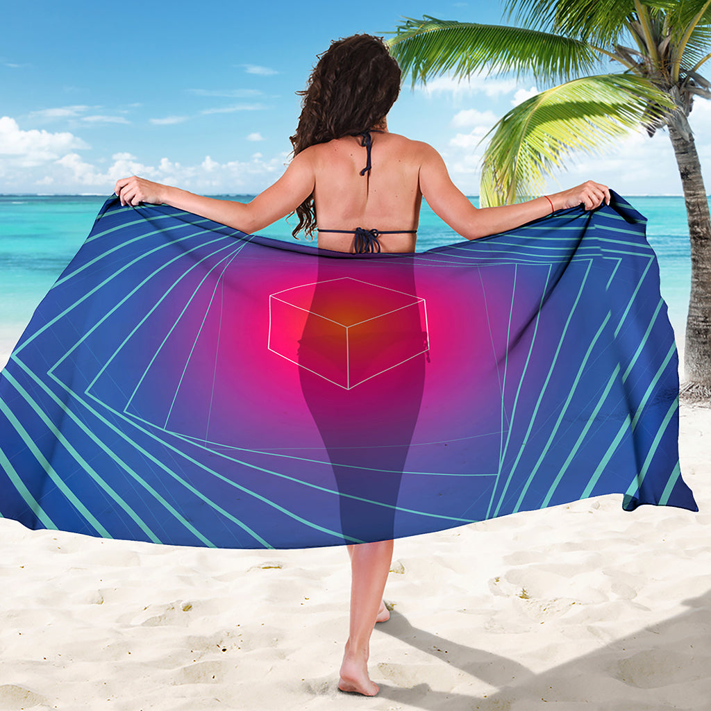Blue Geometric EDM Light Print Beach Sarong Wrap