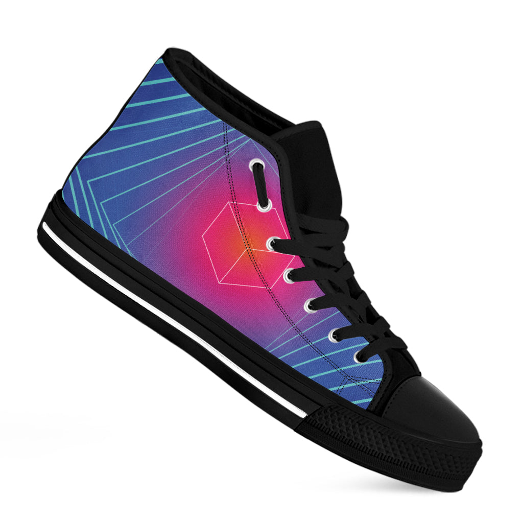 Blue Geometric EDM Light Print Black High Top Shoes