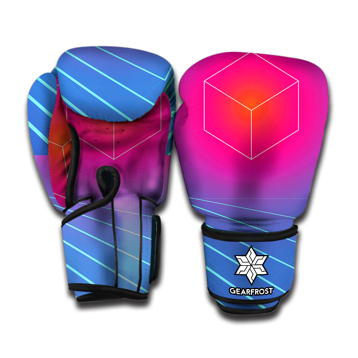 Blue Geometric EDM Light Print Boxing Gloves