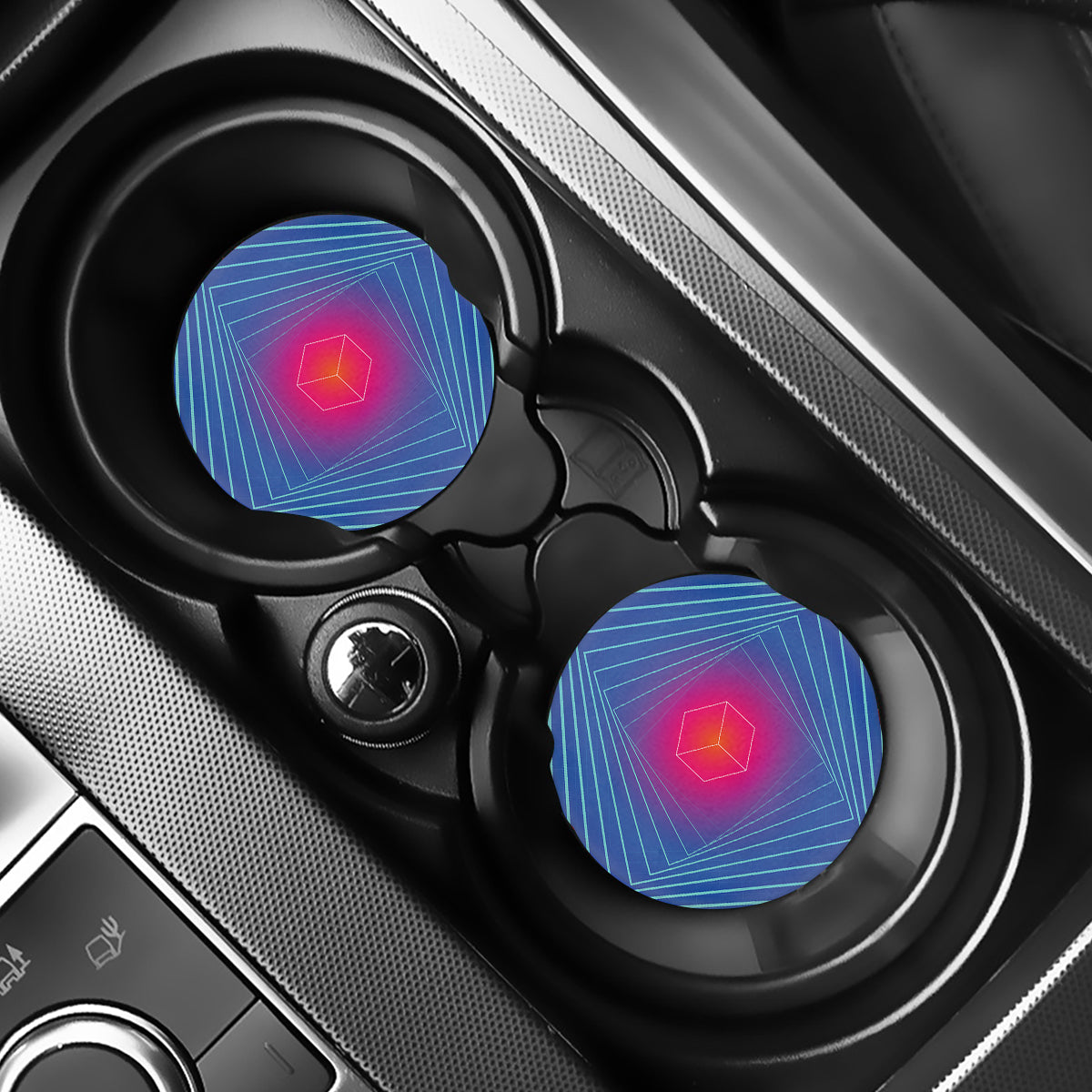 Blue Geometric EDM Light Print Car Coasters