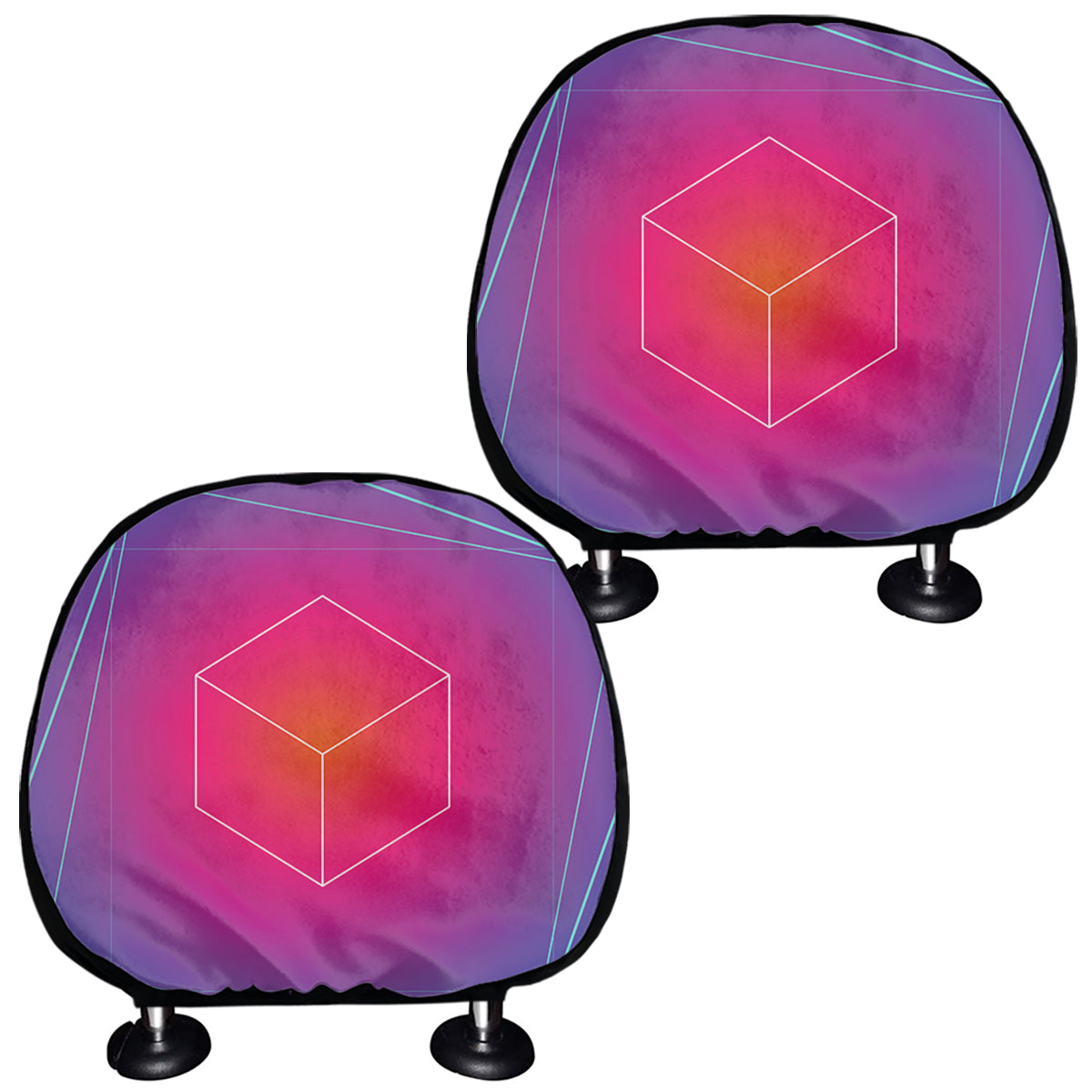 Blue Geometric EDM Light Print Car Headrest Covers
