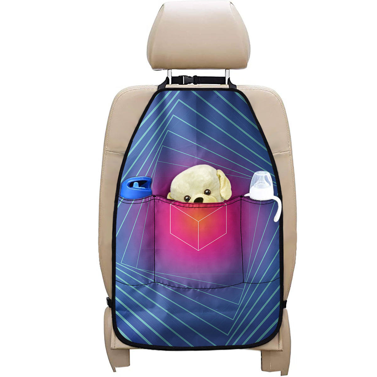 Blue Geometric EDM Light Print Car Seat Organizers