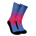 Blue Geometric EDM Light Print Crew Socks