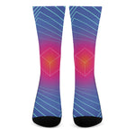 Blue Geometric EDM Light Print Crew Socks