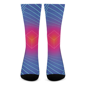 Blue Geometric EDM Light Print Crew Socks