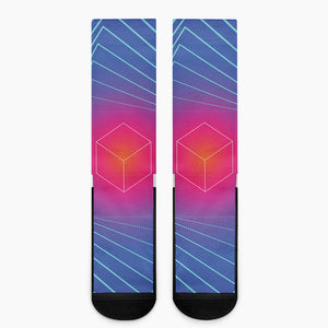 Blue Geometric EDM Light Print Crew Socks