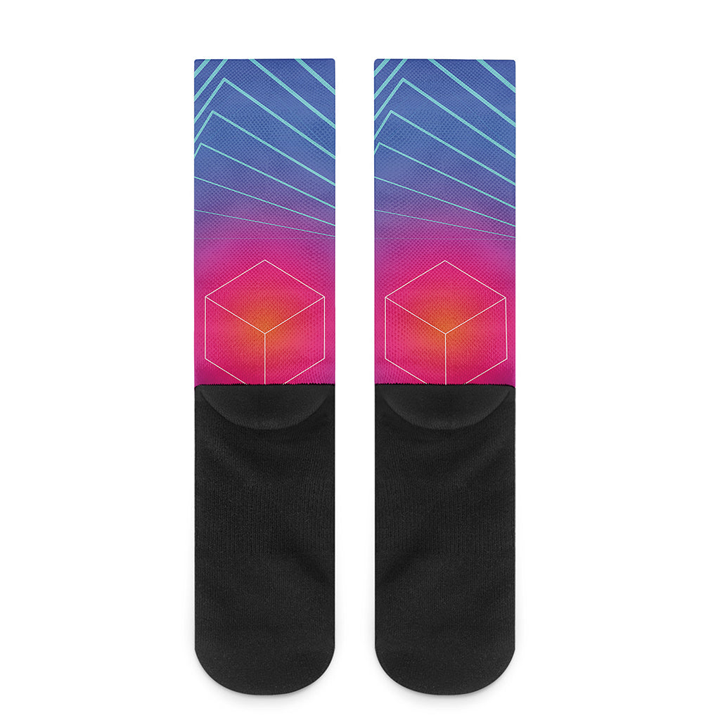 Blue Geometric EDM Light Print Crew Socks