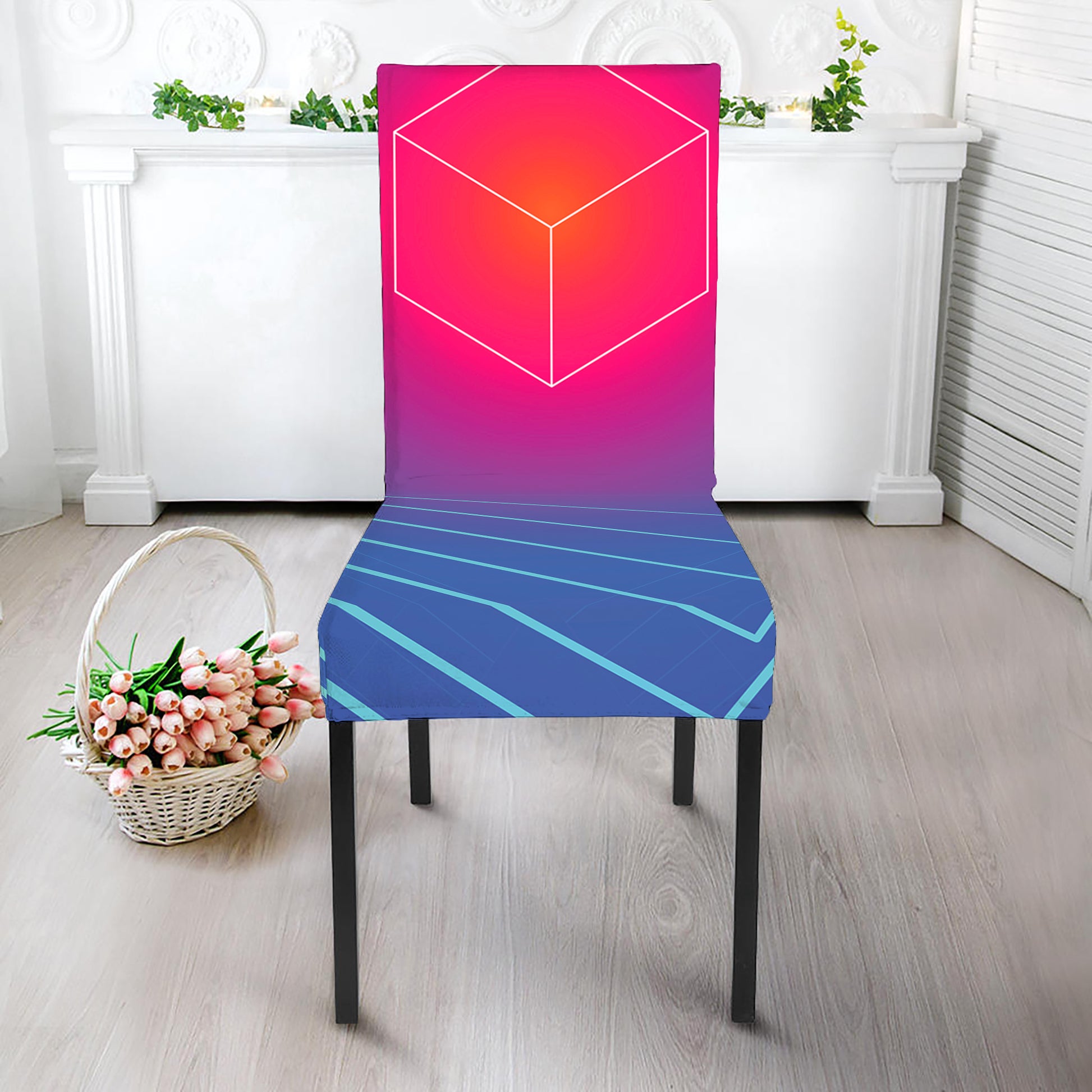 Blue Geometric EDM Light Print Dining Chair Slipcover