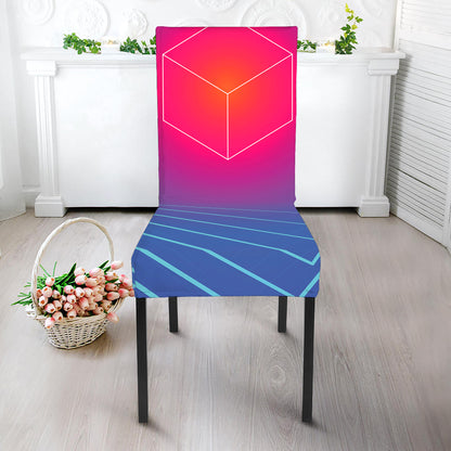 Blue Geometric EDM Light Print Dining Chair Slipcover