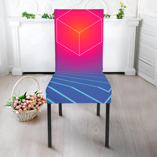 Blue Geometric EDM Light Print Dining Chair Slipcover