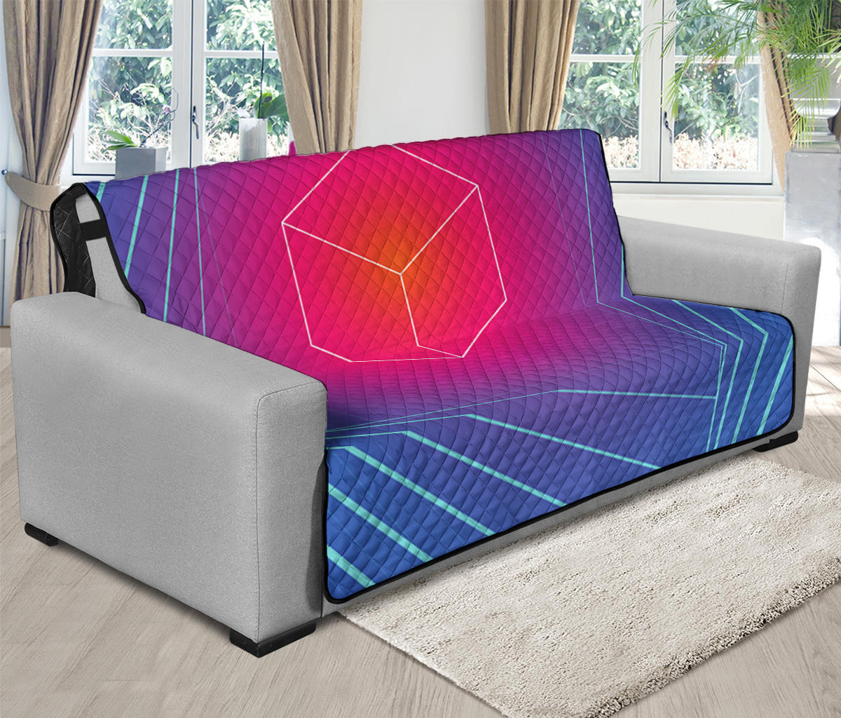 Blue Geometric EDM Light Print Futon Protector