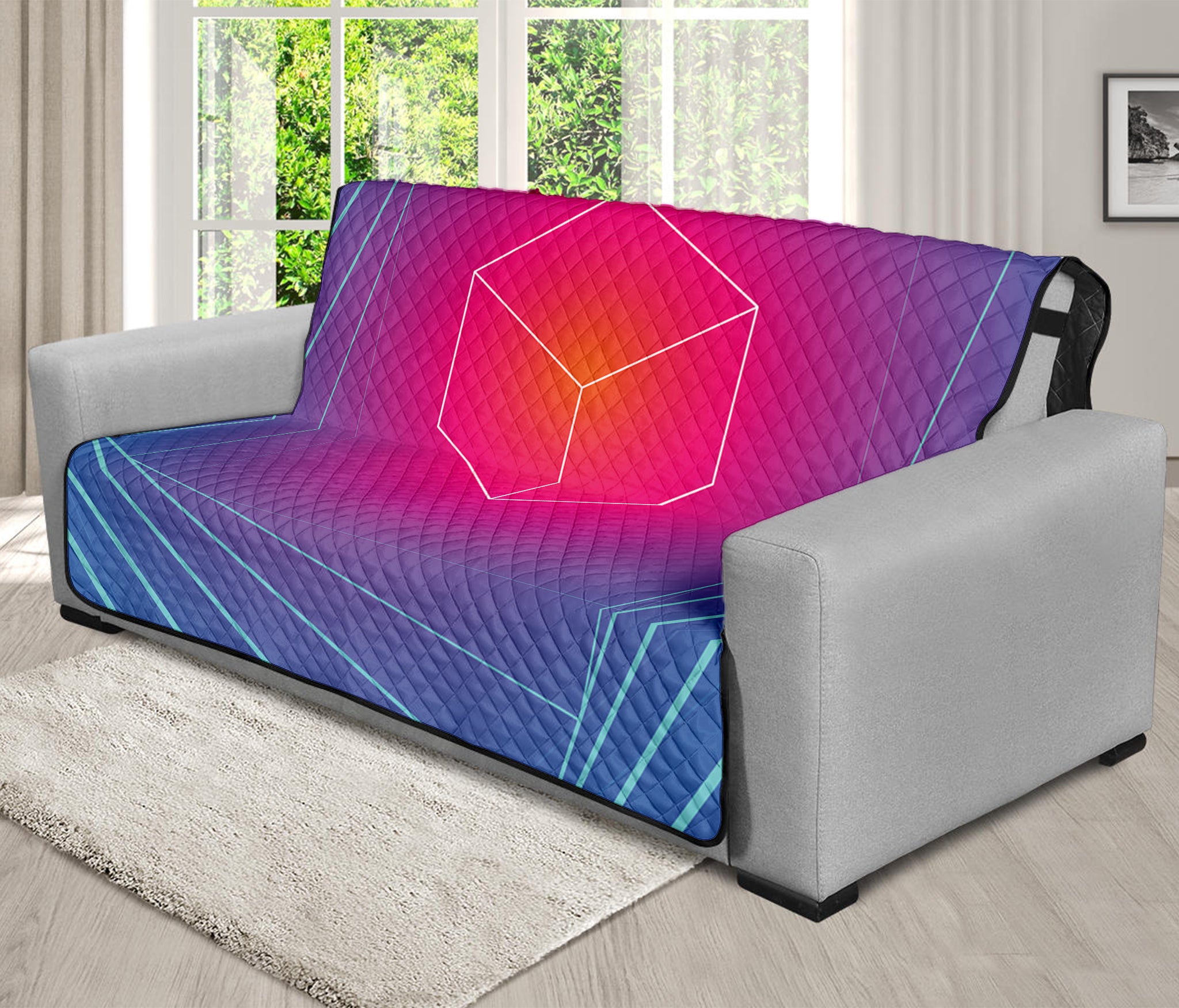 Blue Geometric EDM Light Print Futon Protector