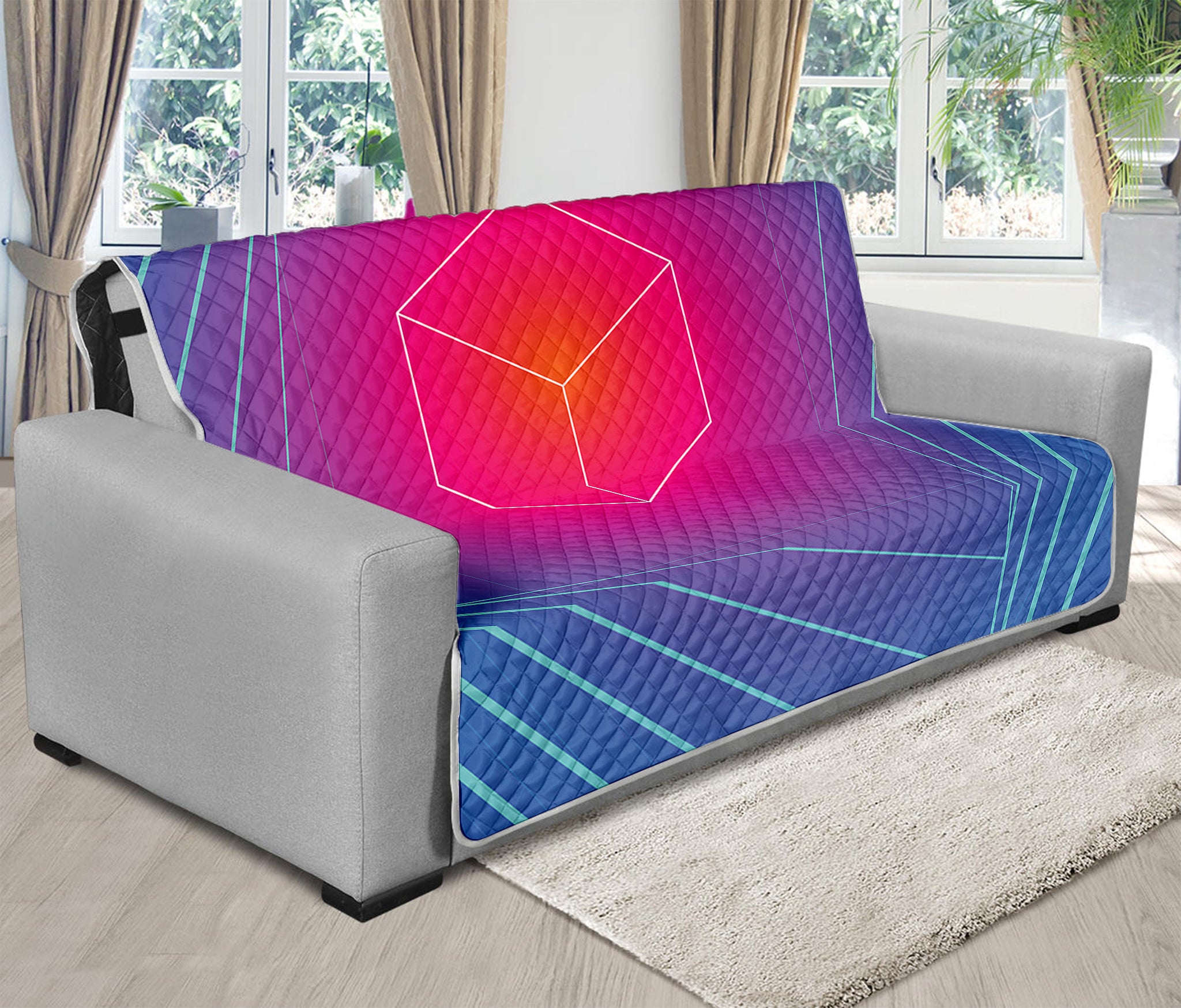 Blue Geometric EDM Light Print Futon Protector