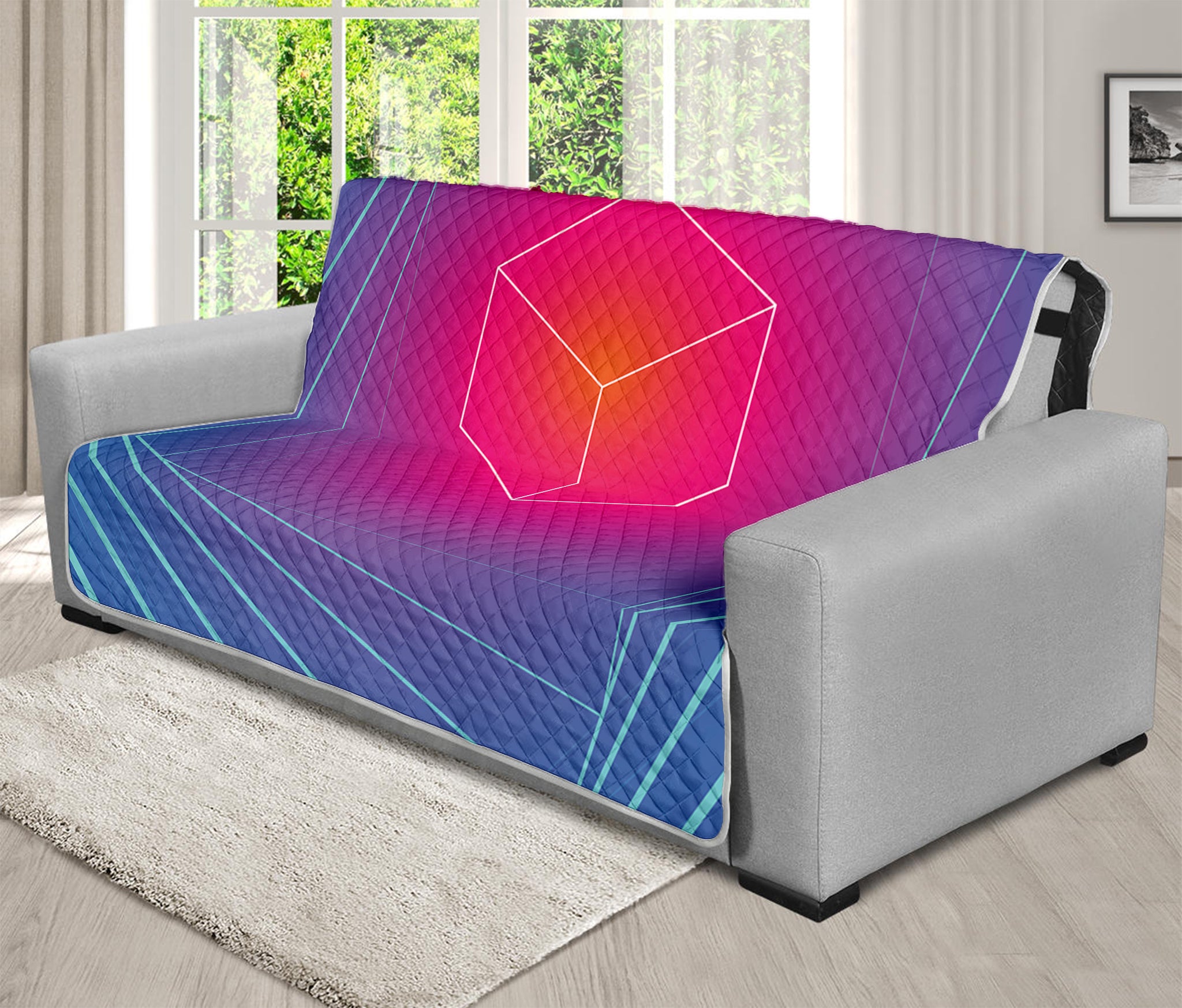 Blue Geometric EDM Light Print Futon Protector