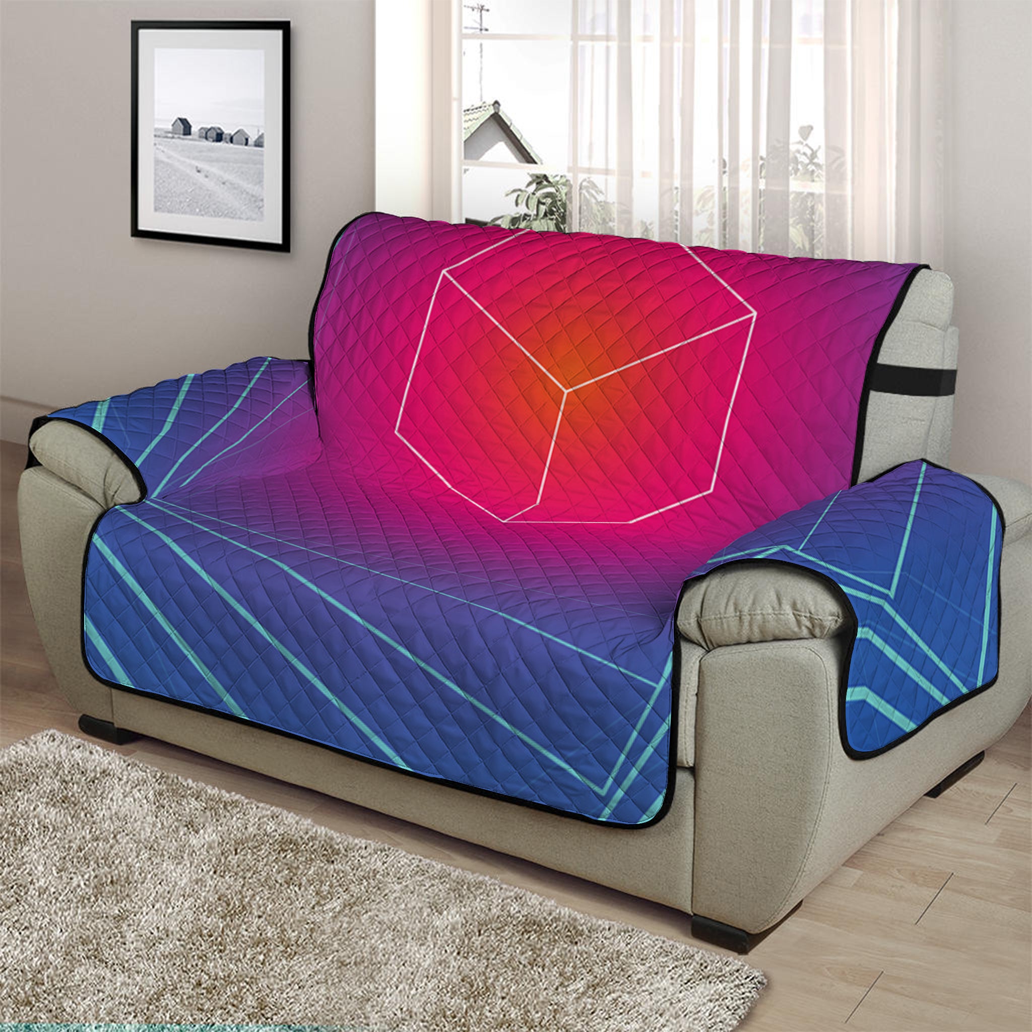 Blue Geometric EDM Light Print Half Sofa Protector