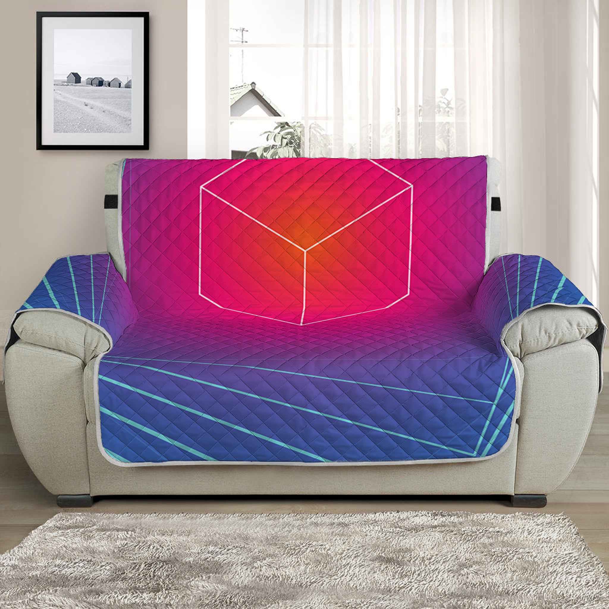 Blue Geometric EDM Light Print Half Sofa Protector