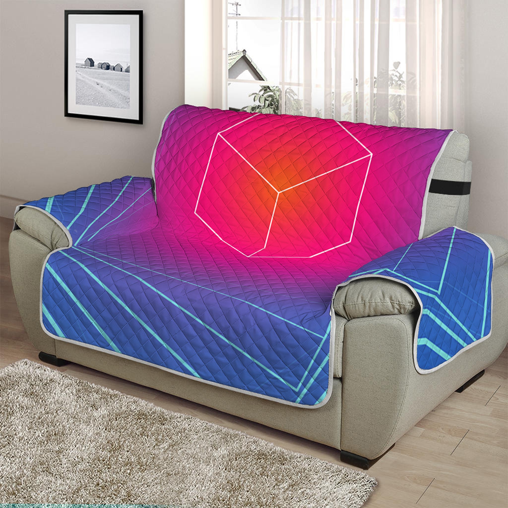 Blue Geometric EDM Light Print Half Sofa Protector