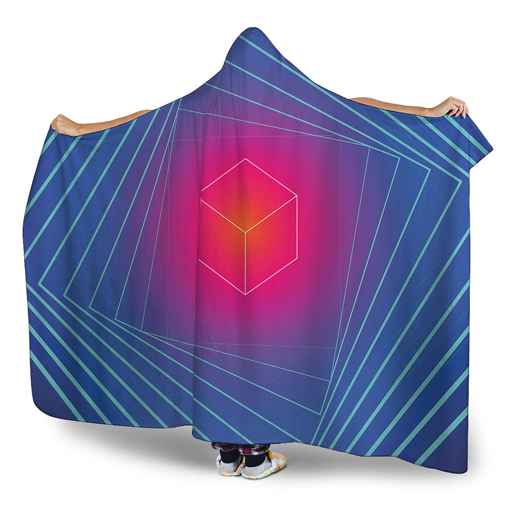 Blue Geometric EDM Light Print Hooded Blanket