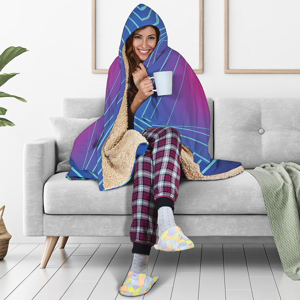 Blue Geometric EDM Light Print Hooded Blanket