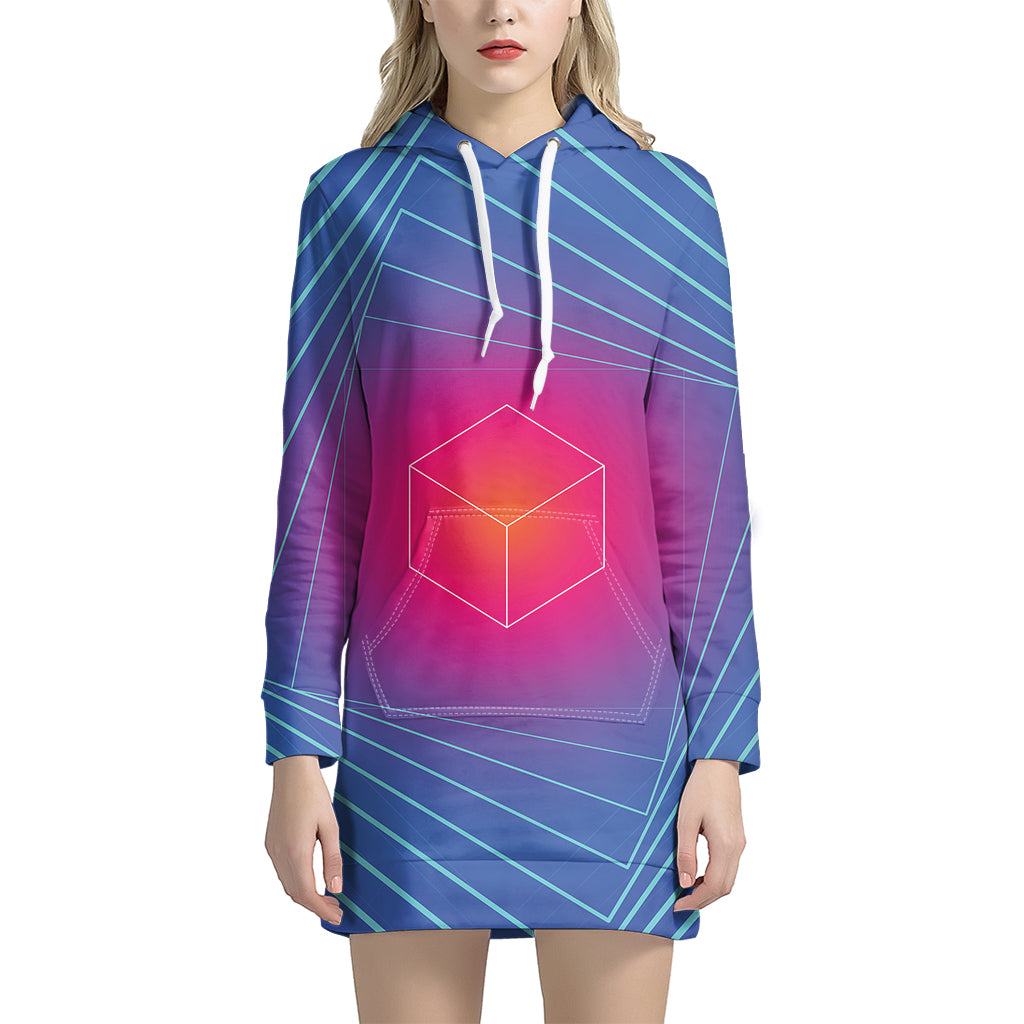 Blue Geometric EDM Light Print Hoodie Dress