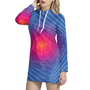 Blue Geometric EDM Light Print Hoodie Dress