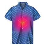 Blue Geometric EDM Light Print Men's Short Sleeve Shirt