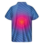 Blue Geometric EDM Light Print Men's Short Sleeve Shirt