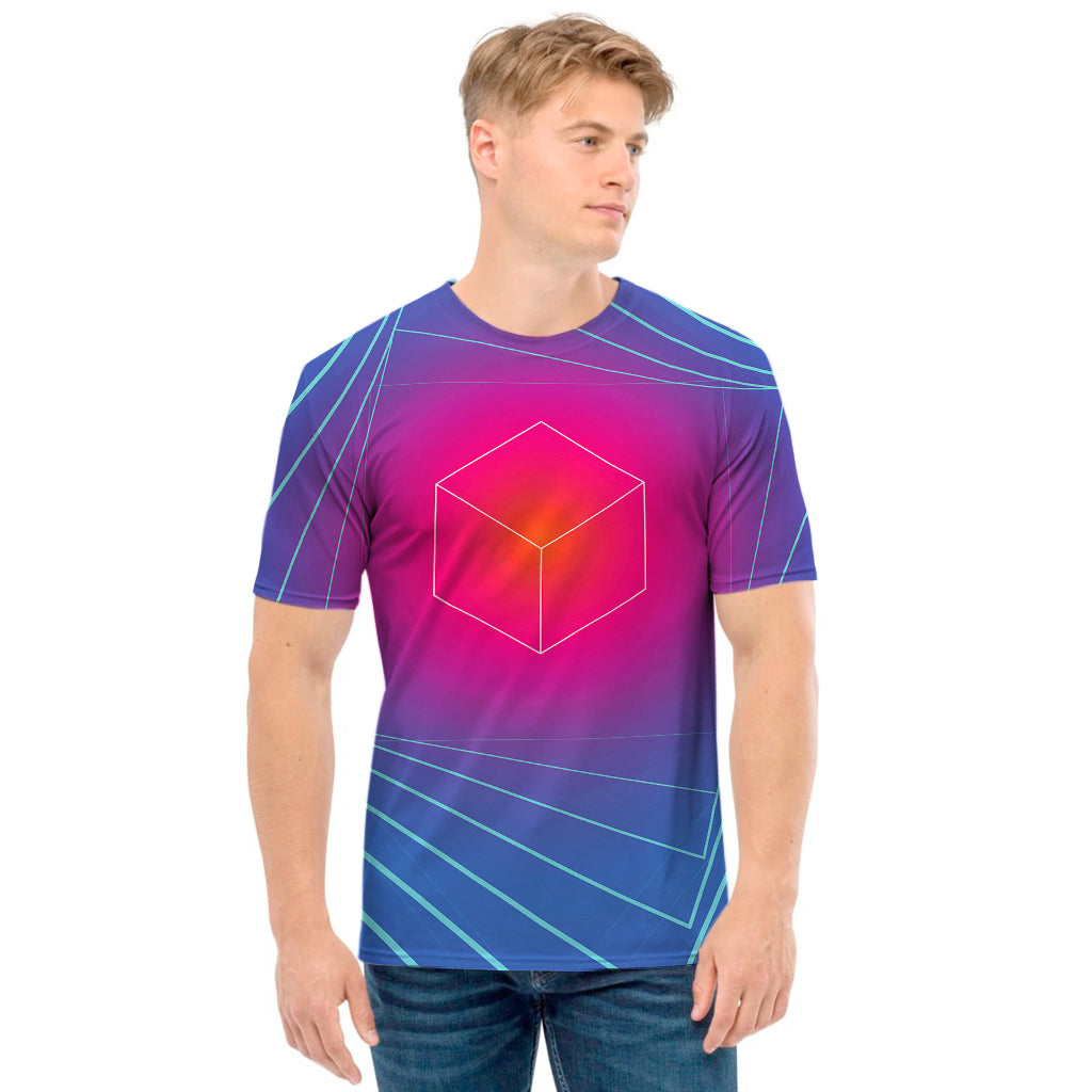 Blue Geometric EDM Light Print Men's T-Shirt
